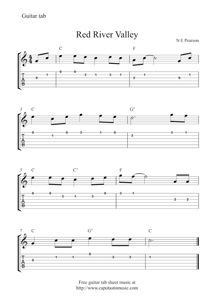 Free Easy Guitar Tab Sheet Music Red River Valley