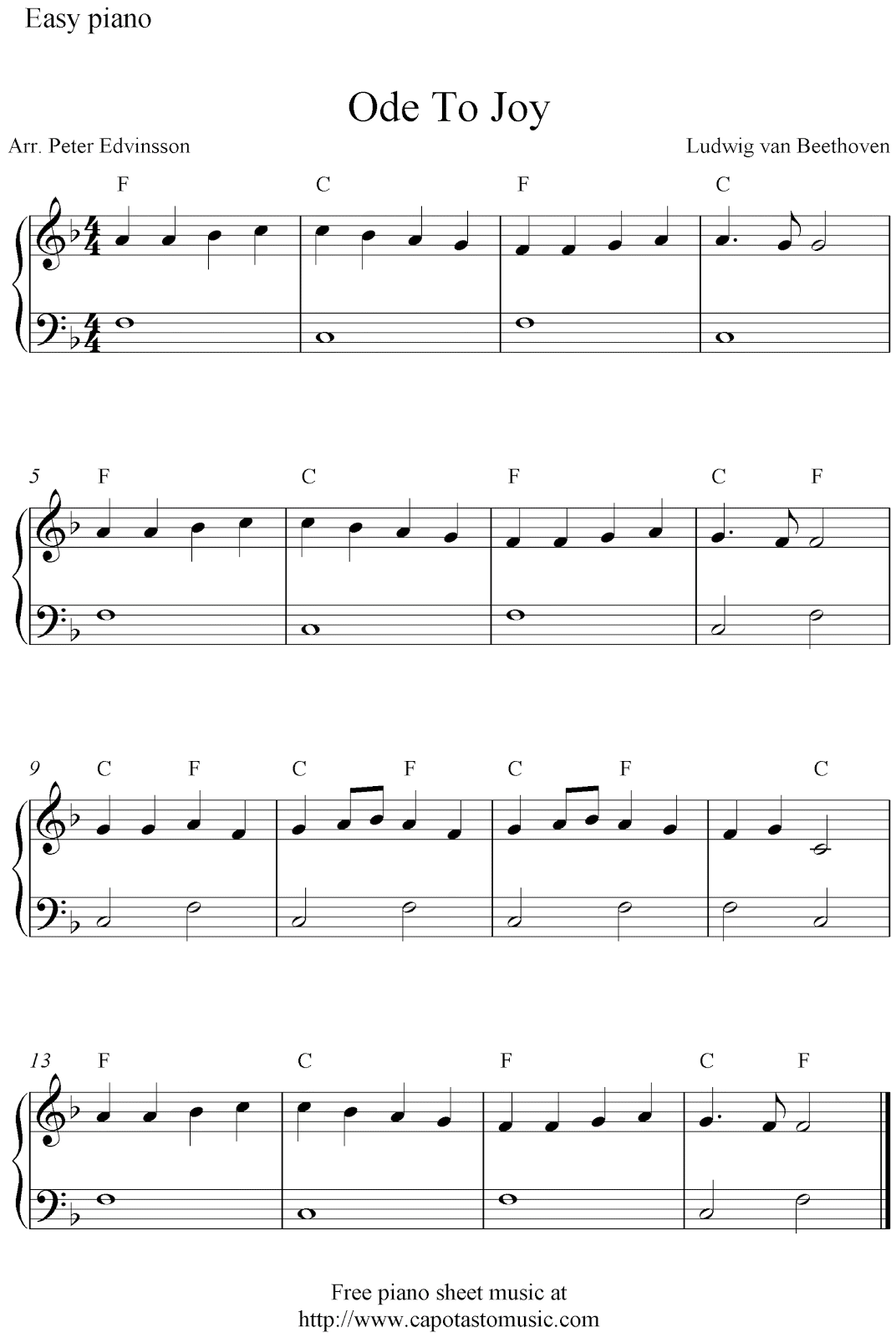 Free Easy Piano Sheet Music For Beginners Ode To Joy By Ludwig Van 