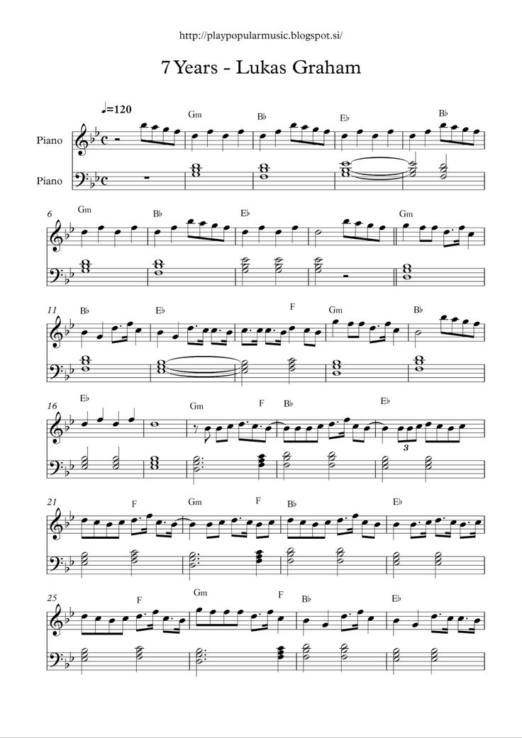 Free Full Piano Sheet Music 7 Years Lukas Graham pdf My Favourite 