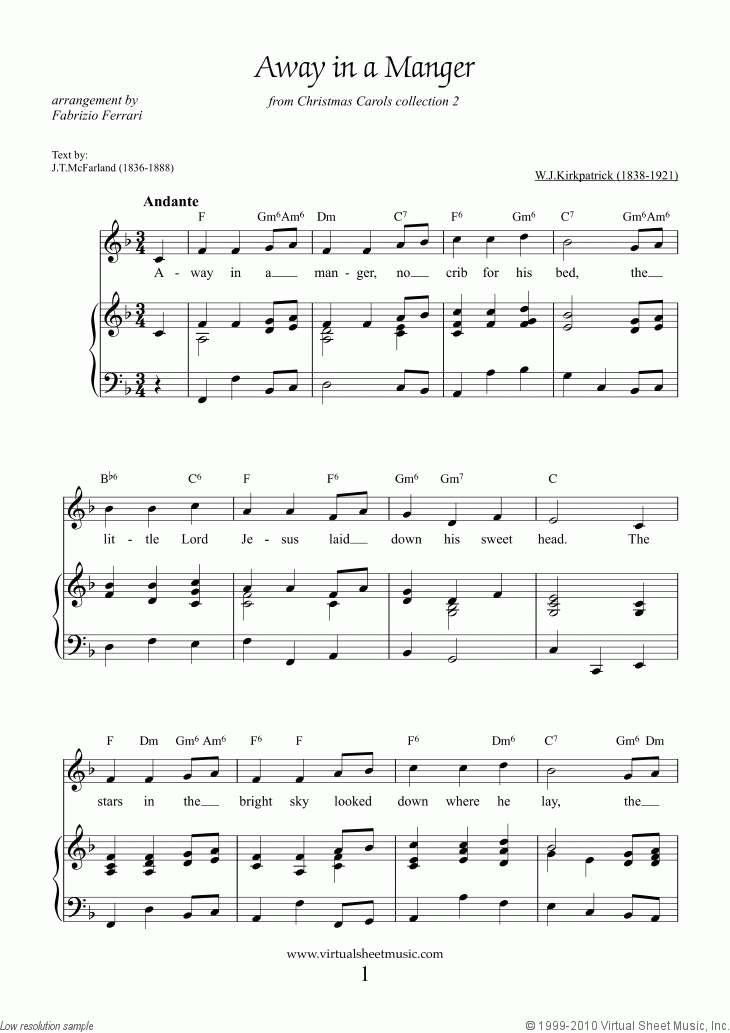 Free Kirkpatrick Away In A Manger Sheet Music For Piano Voice Or Other 