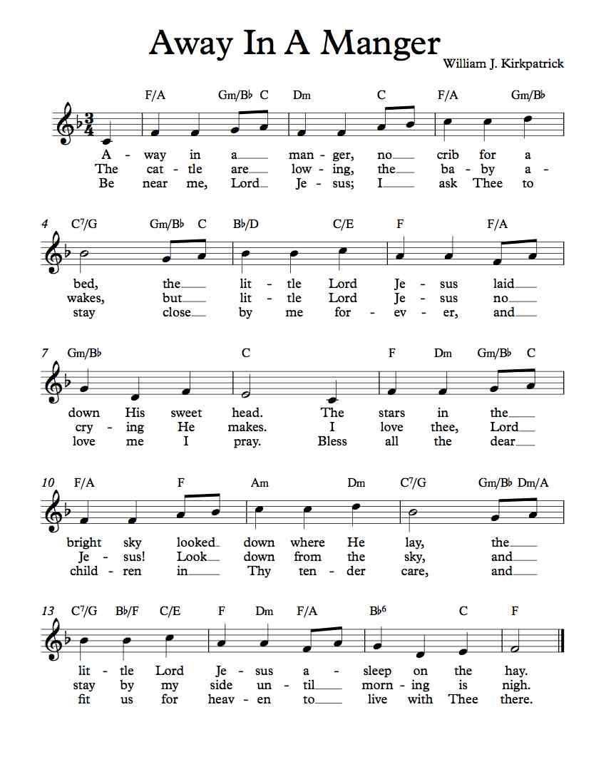 Free Lead Sheet Away In A Manger Cradle Song Easy Piano Sheet 