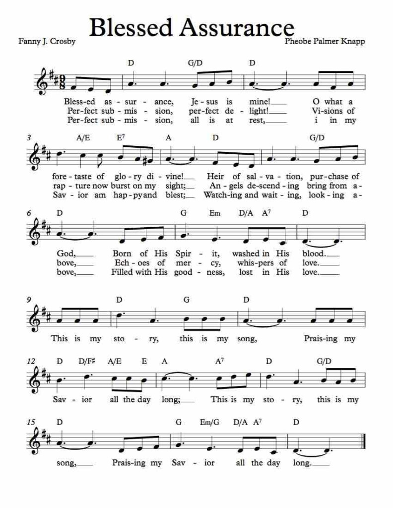 Free Lead Sheet Blessed Assurance Gospel Song Lyrics Christian 