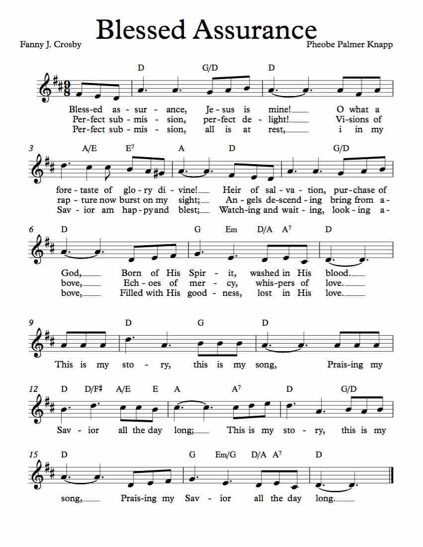 Free Lead Sheet Blessed Assurance Gospel Song Lyrics Christian