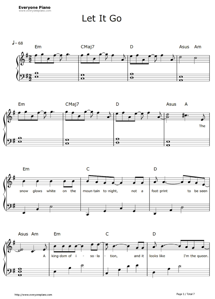 Free Let It Go Easy Version Frozen Theme Sheet Music Preview 1 Piano 