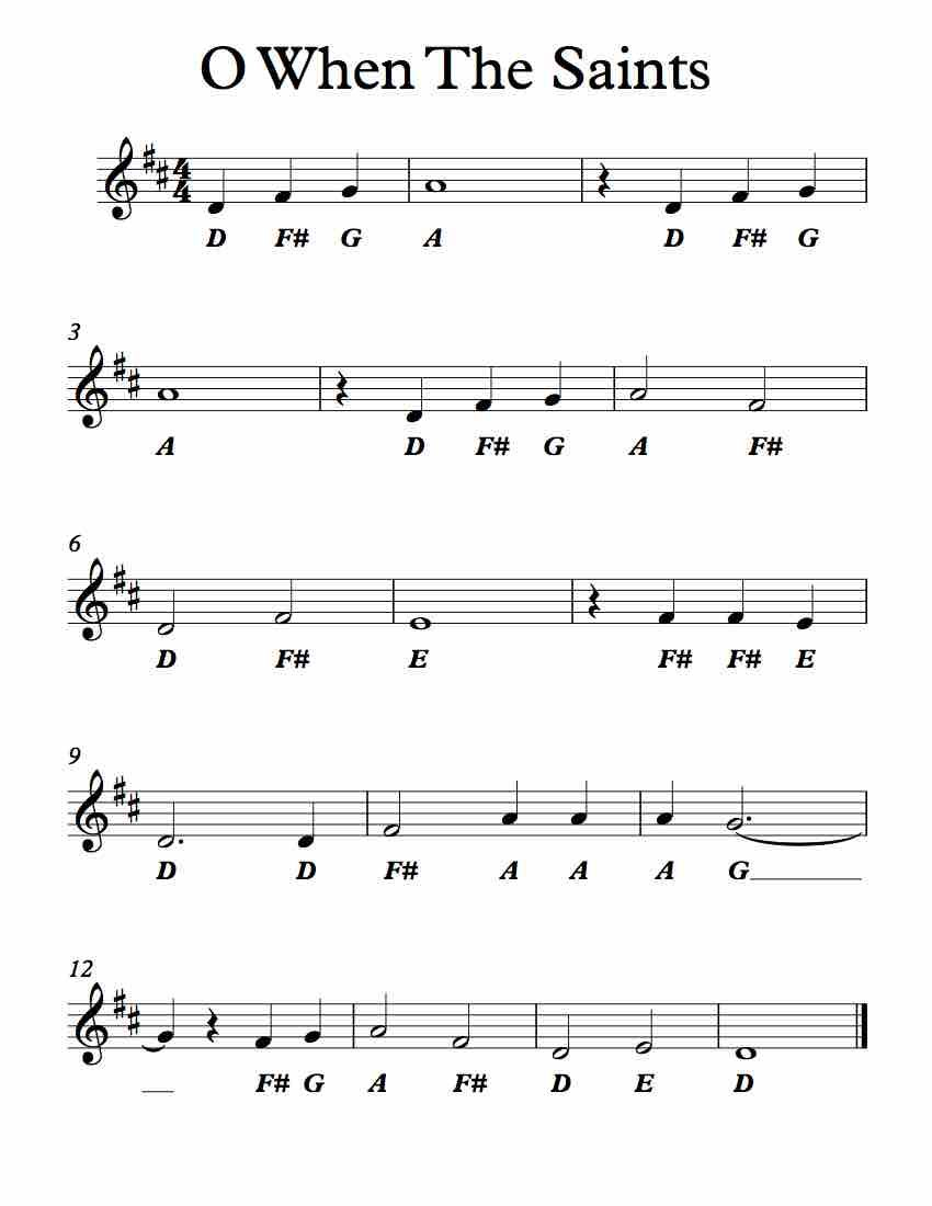 Free Letter Names Worksheet O When The Saints Piano Notes Songs 