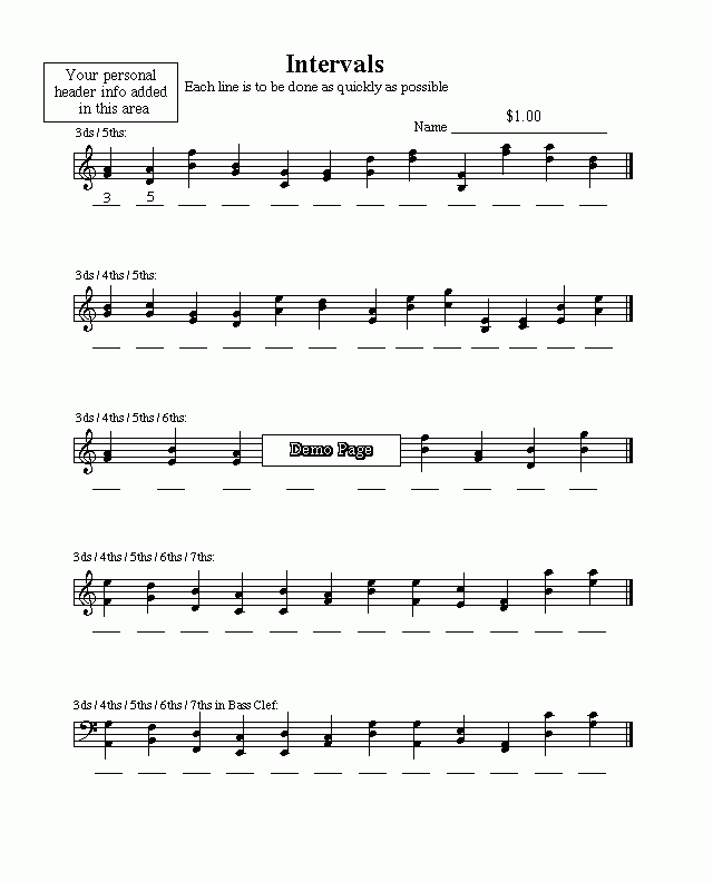 Free Music Downloads Intervals Worksheets For Music Educations