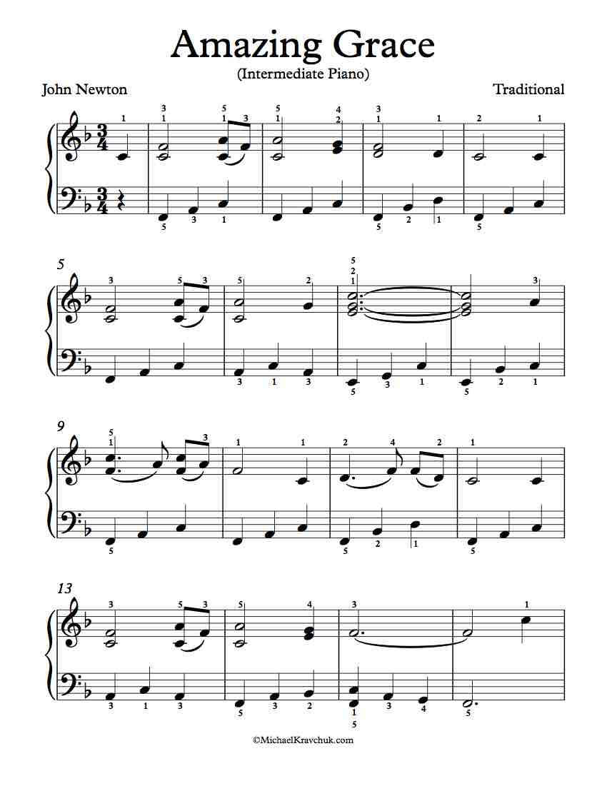 Free Piano Arrangement Sheet Music Amazing Grace Michael Kravchuk