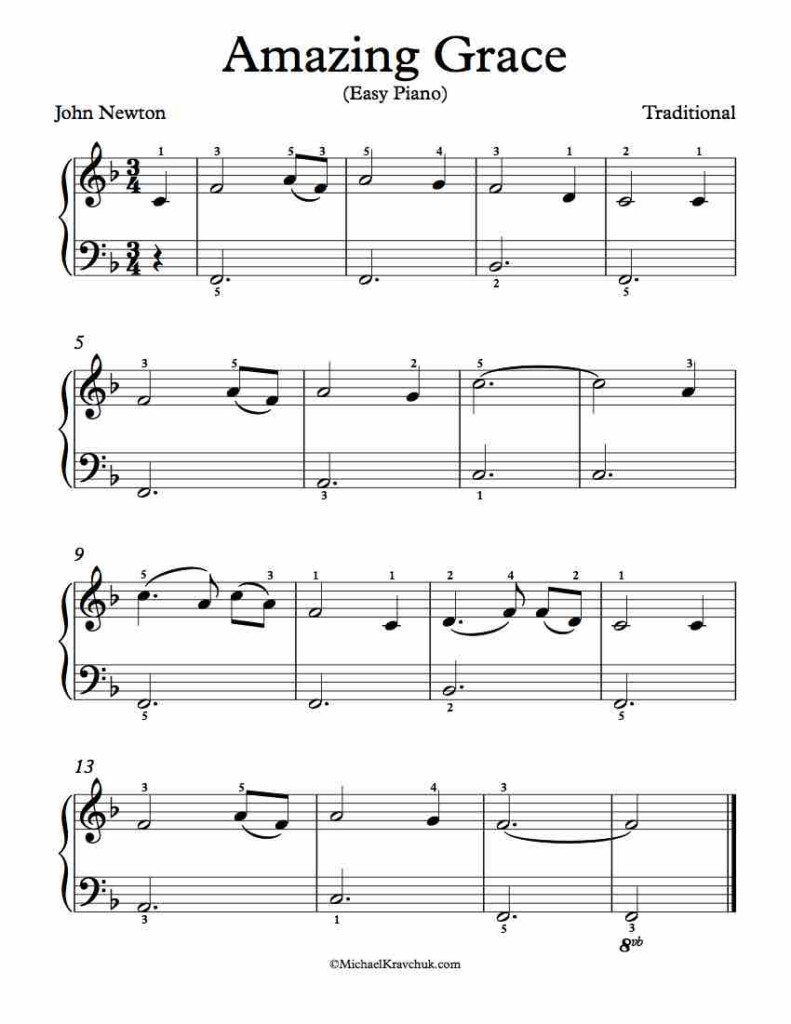 Free Piano Arrangement Sheet Music Amazing Grace Michael Kravchuk