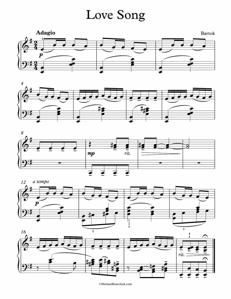 Free Piano Sheet Music Love Song From For Children Bartok Enjoy 