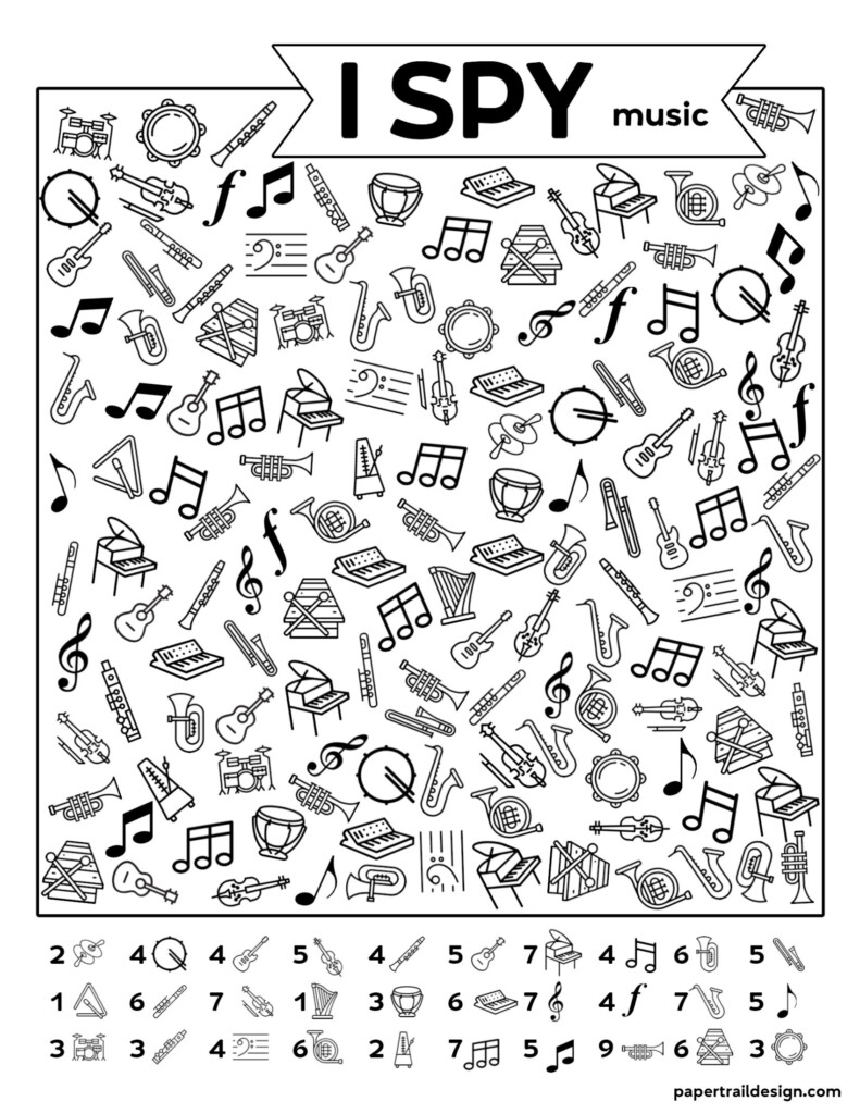 Free Printable I Spy Music Activity Paper Trail Design Music 