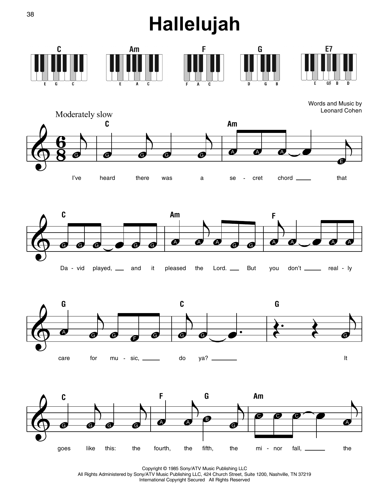 Free Printable Piano Sheet Music For Hallelujah By Leonard Cohen Free 