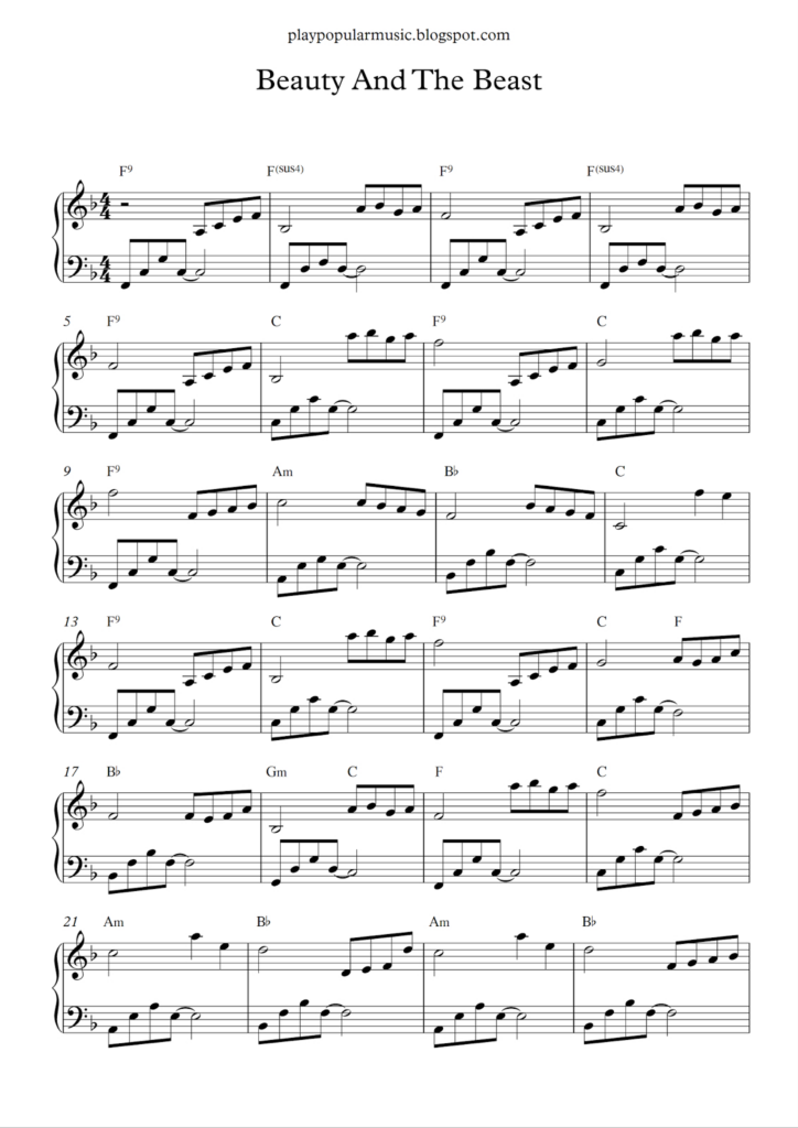 Free Printable Piano Sheet Music For Popular Songs Free Printable