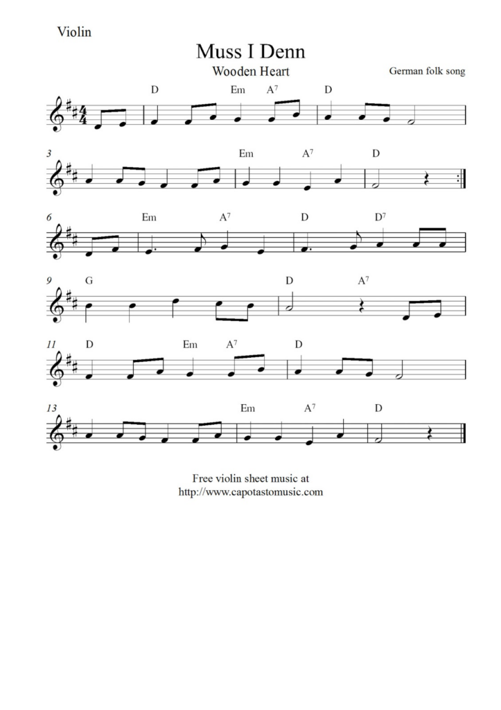 Free Printable Violin Sheet Music Muss I Denn Wooden Heart 