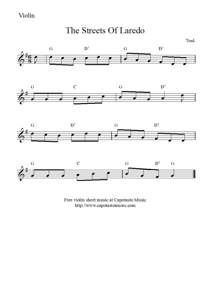 Free Printable Violin Sheet Music The Streets Of Laredo