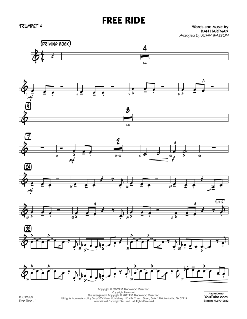 Free Ride Trumpet 4 Sheet Music John Wasson Jazz Ensemble