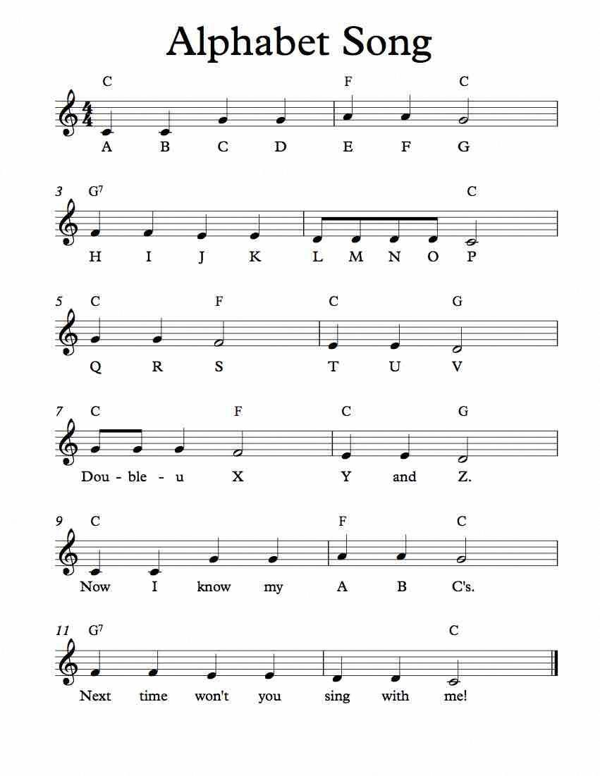 Free Sheet Music For The Alphabet Song Children s Song Enjoy