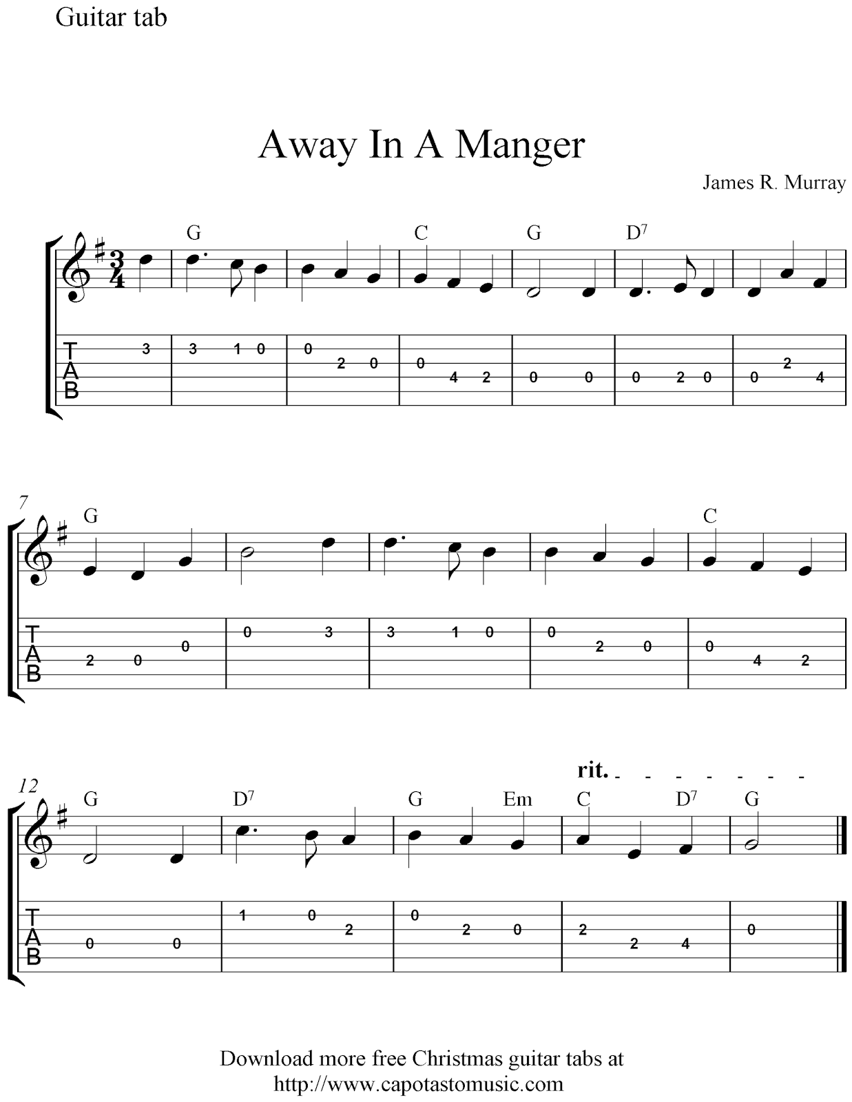 Free Sheet Music Scores Free Easy Christmas Guitar Tablature Sheet 