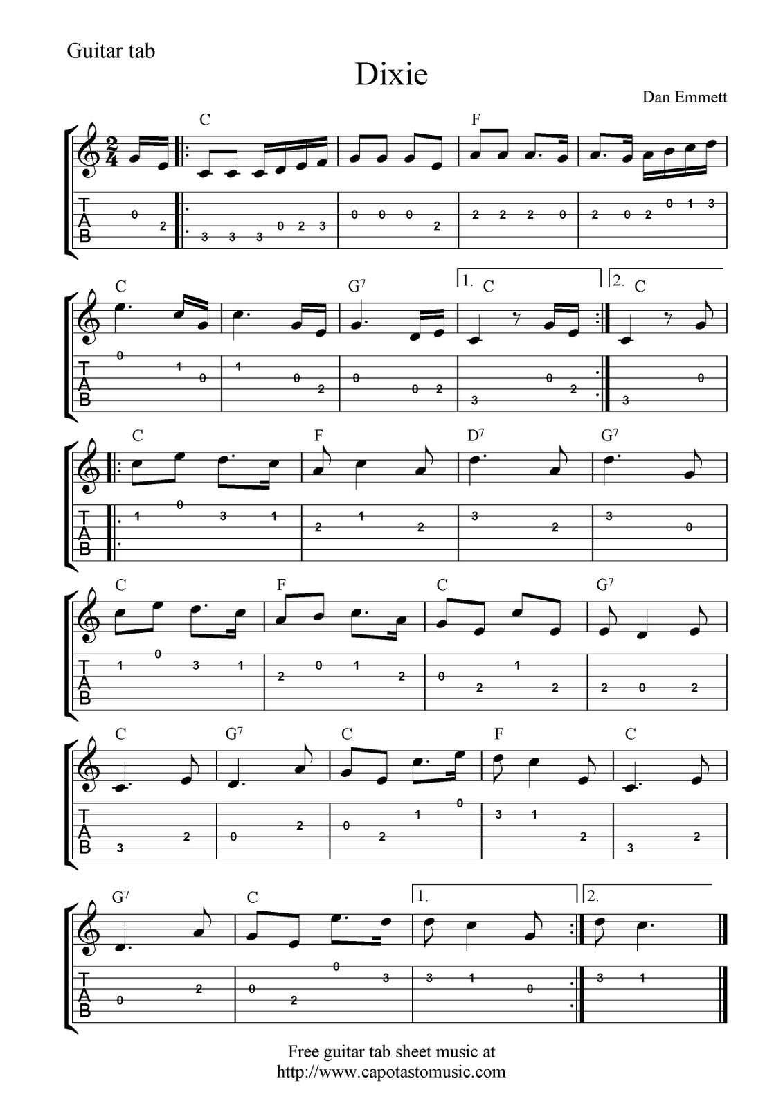 Free Sheet Music Scores Free Guitar Tab Sheet Music Dixie Guitar