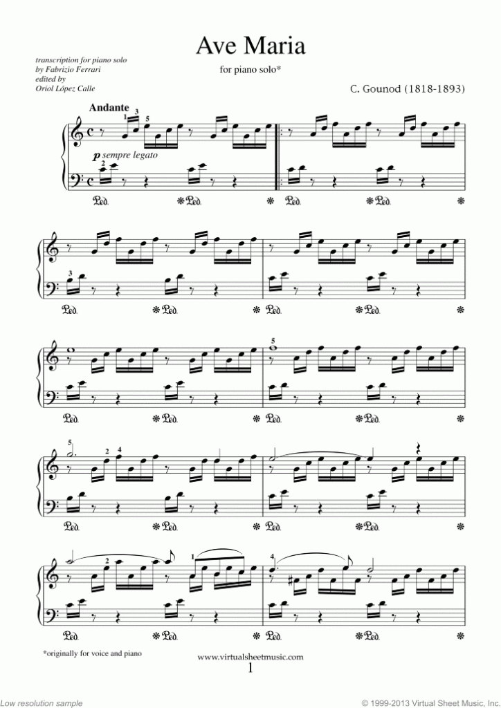 Gounod Ave Maria Sheet Music For Piano Solo PDF interactive 