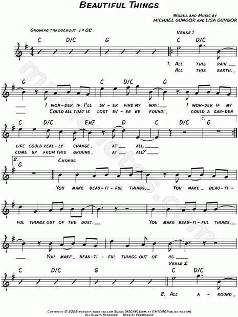 Gungor Beautiful Things Sheet Music Leadsheet In G Major 