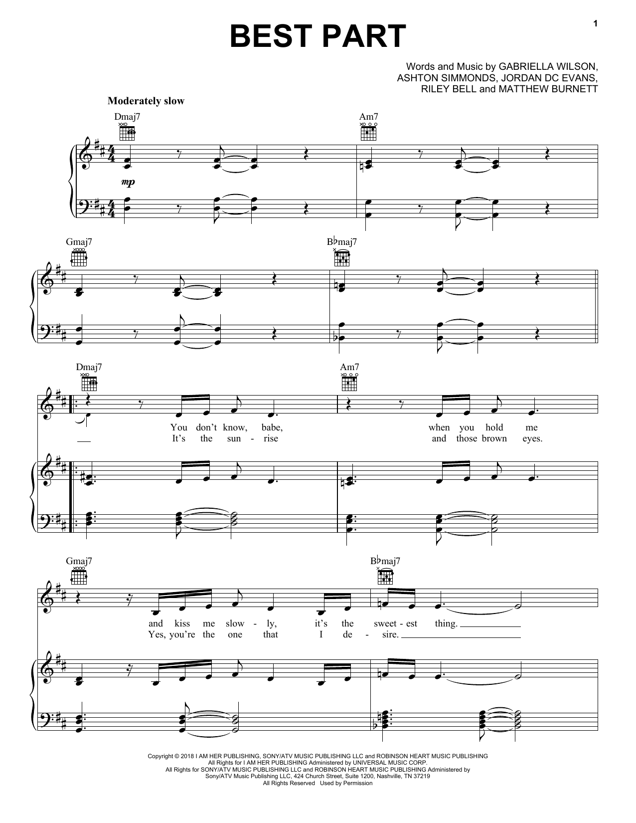 H E R Best Part feat Daniel Caesar Sheet Music PDF Notes Chords 