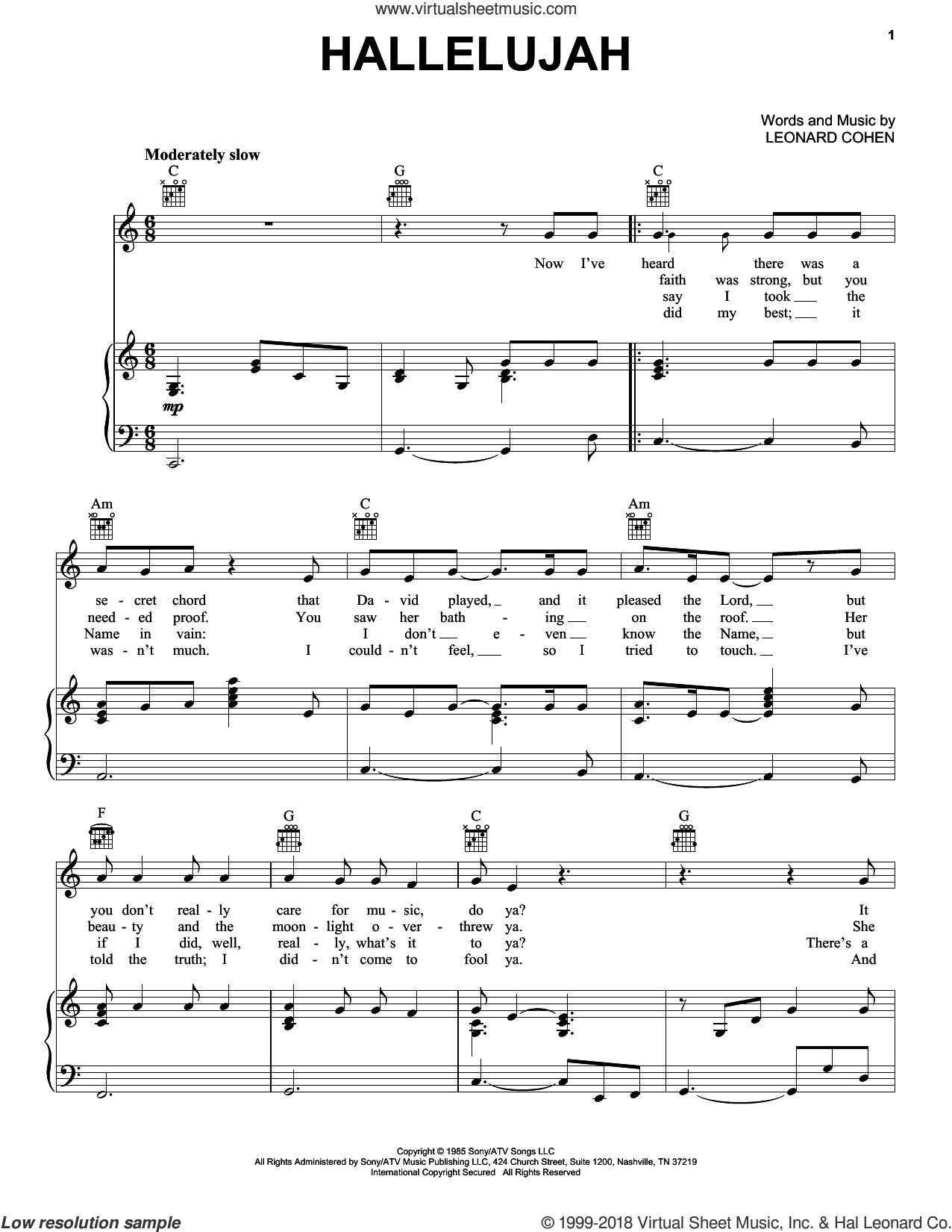 Hallelujah Sheet Music Leonard Cohen Super Easy Piano Free 