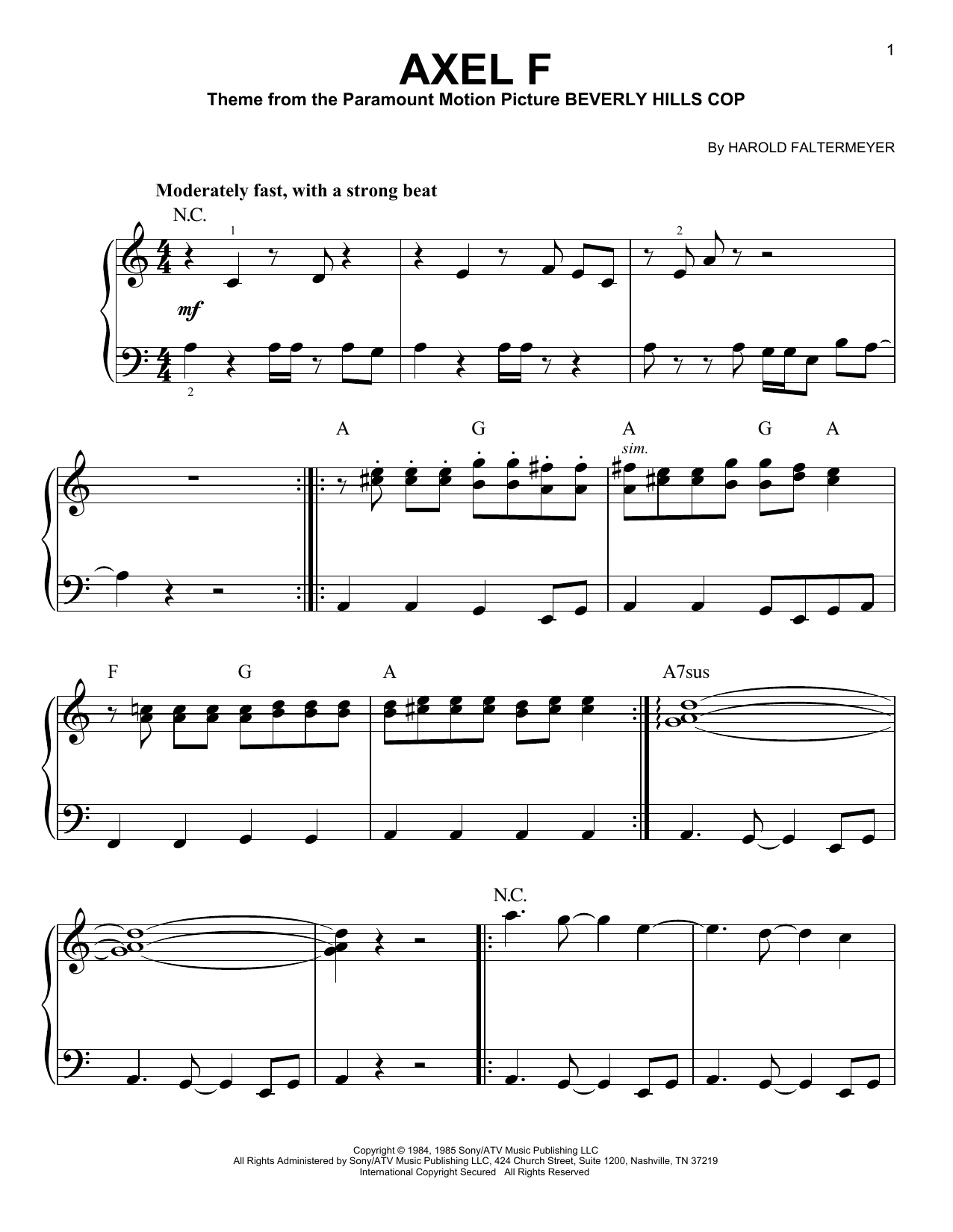 Harold Faltermeyer Axel F Sheet Music And Printable PDF Music Notes 