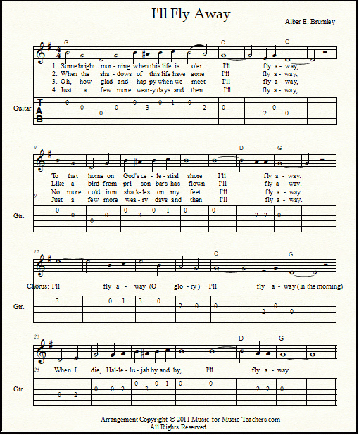  I ll Fly Away Free Fiddle Sheet Music Easy Guitar Tabs