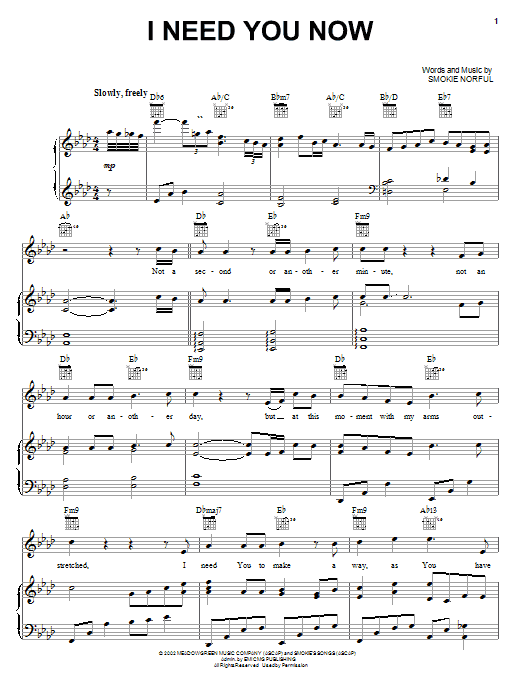 I Need You Now Sheet Music Direct