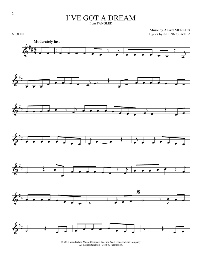 I ve Got A Dream from Disney s Tangled Violin Solo Sheet Music