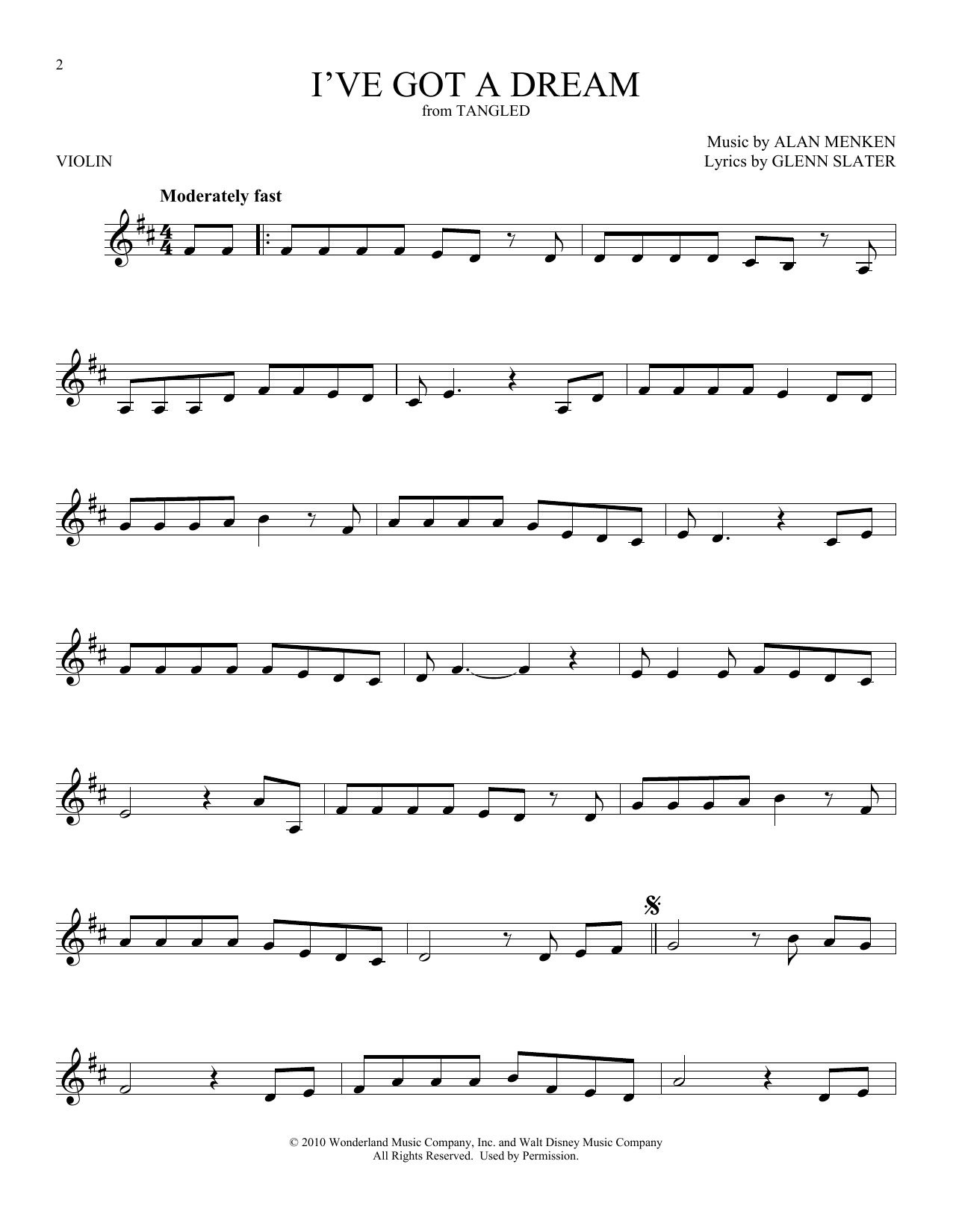 I ve Got A Dream from Disney s Tangled Violin Solo Sheet Music