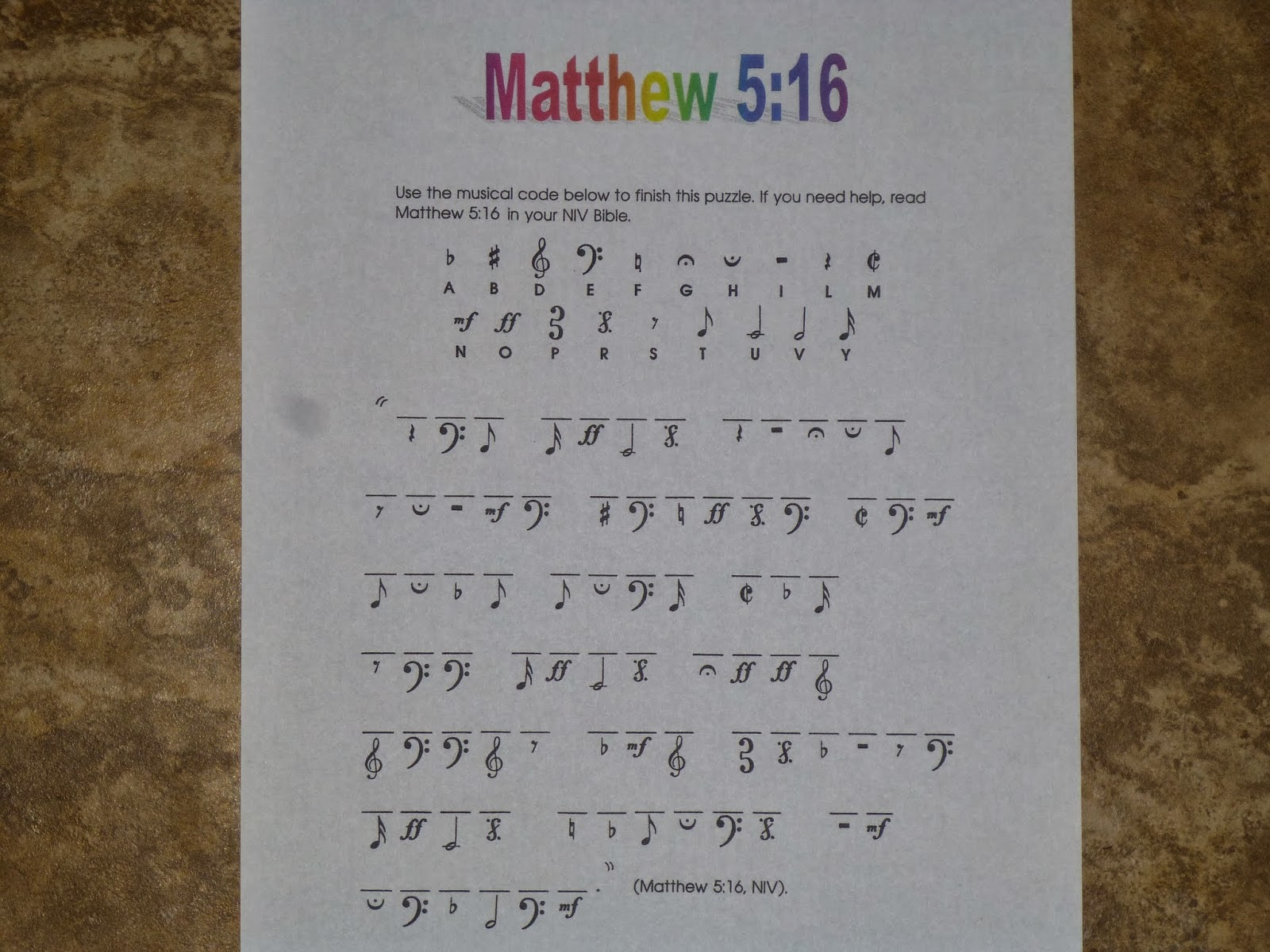 IDEAS UNLIMITED MATTHEW 5 16 MUSICAL CODE PRINTABLE PUZZLE