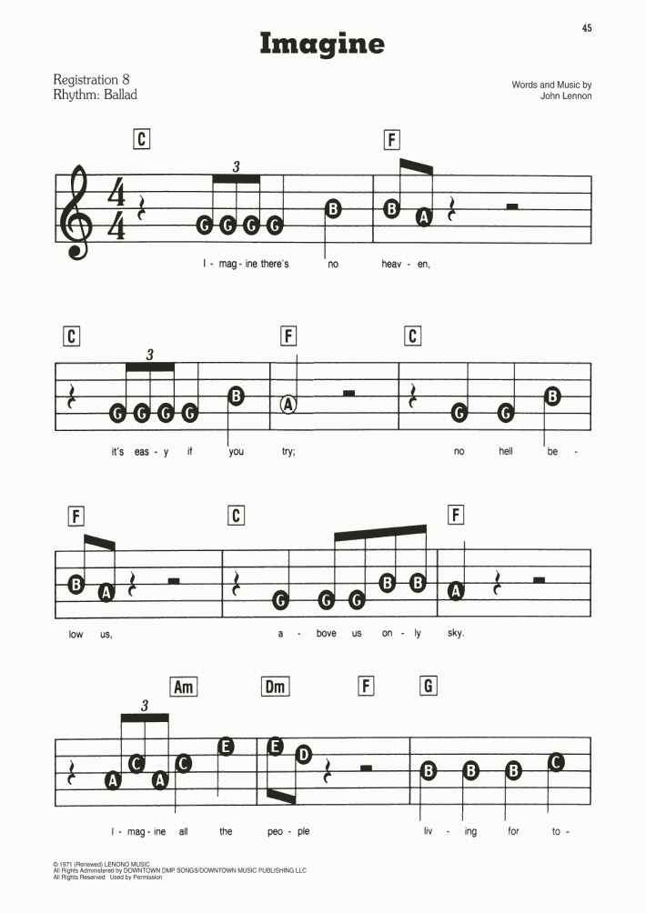 Imagine Piano Sheet Music OnlinePianist