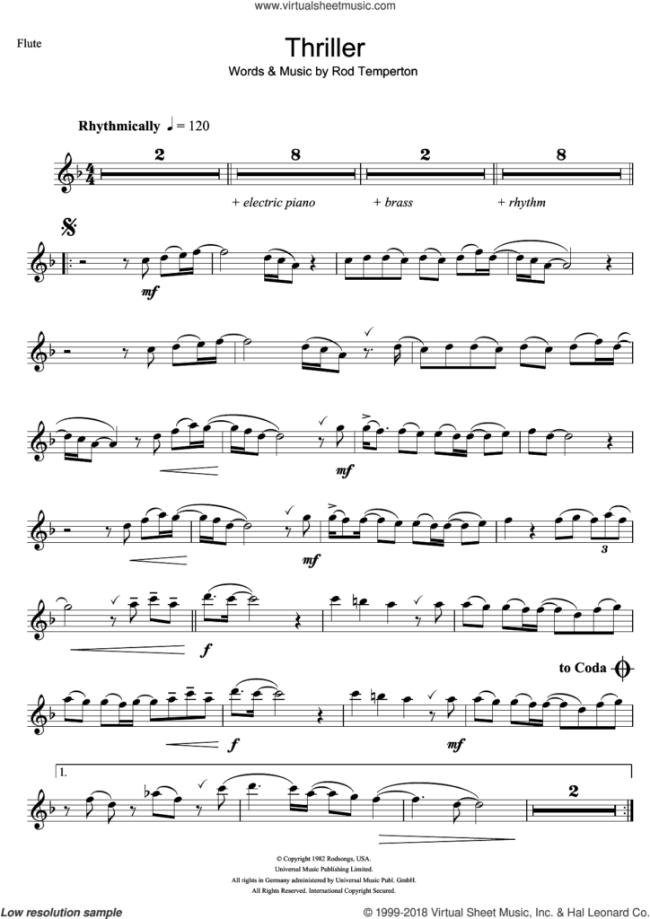 Jackson Thriller Sheet Music For Flute Solo PDF interactive 