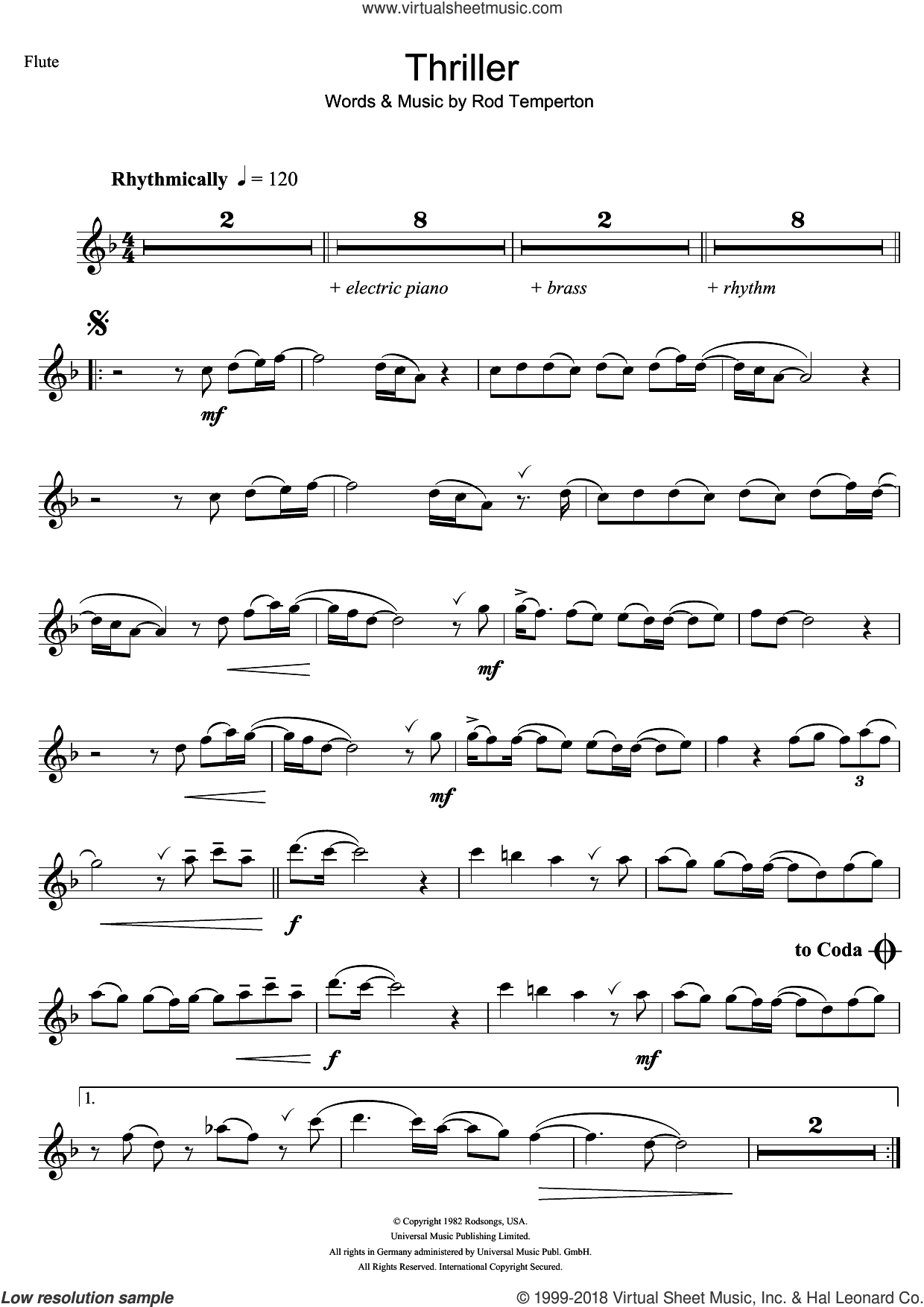 Jackson Thriller Sheet Music For Flute Solo PDF interactive