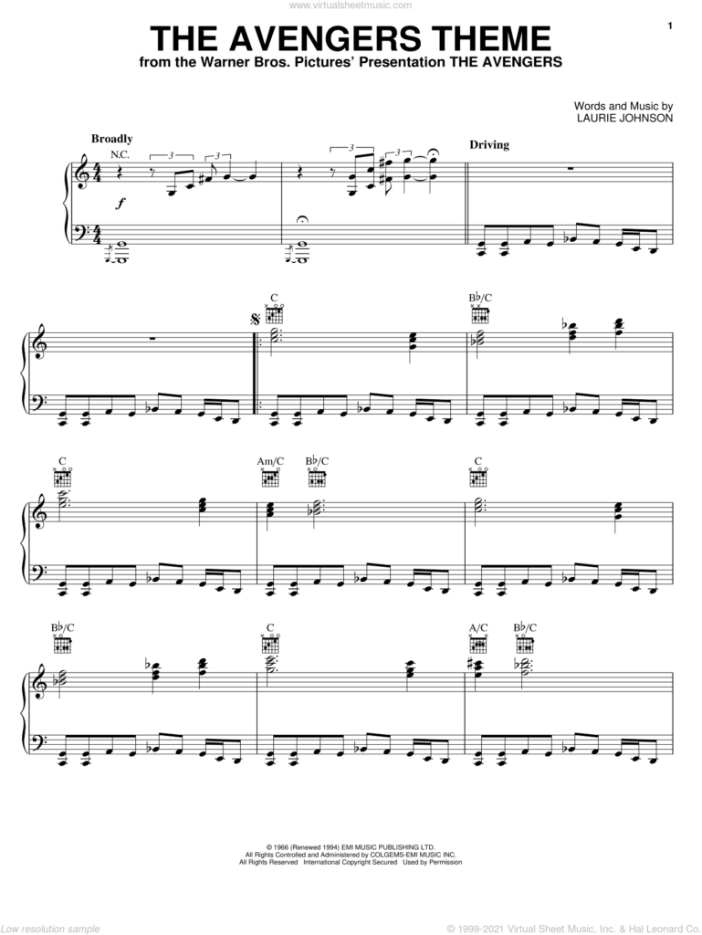 Johnson The Avengers Theme Sheet Music For Piano Solo PDF 