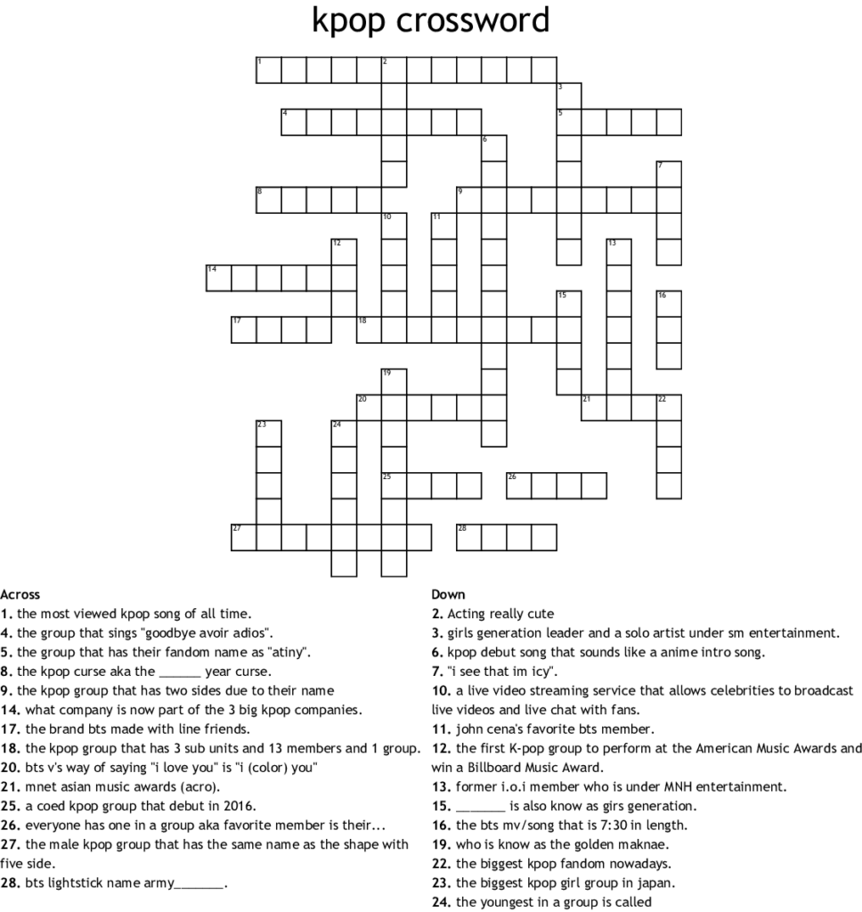 Kpop Crossword WordMint