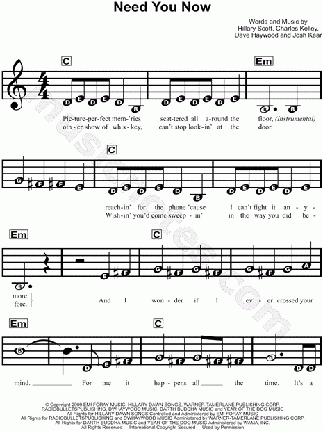 Lady A Need You Now Sheet Music For Beginners In C Major Download 