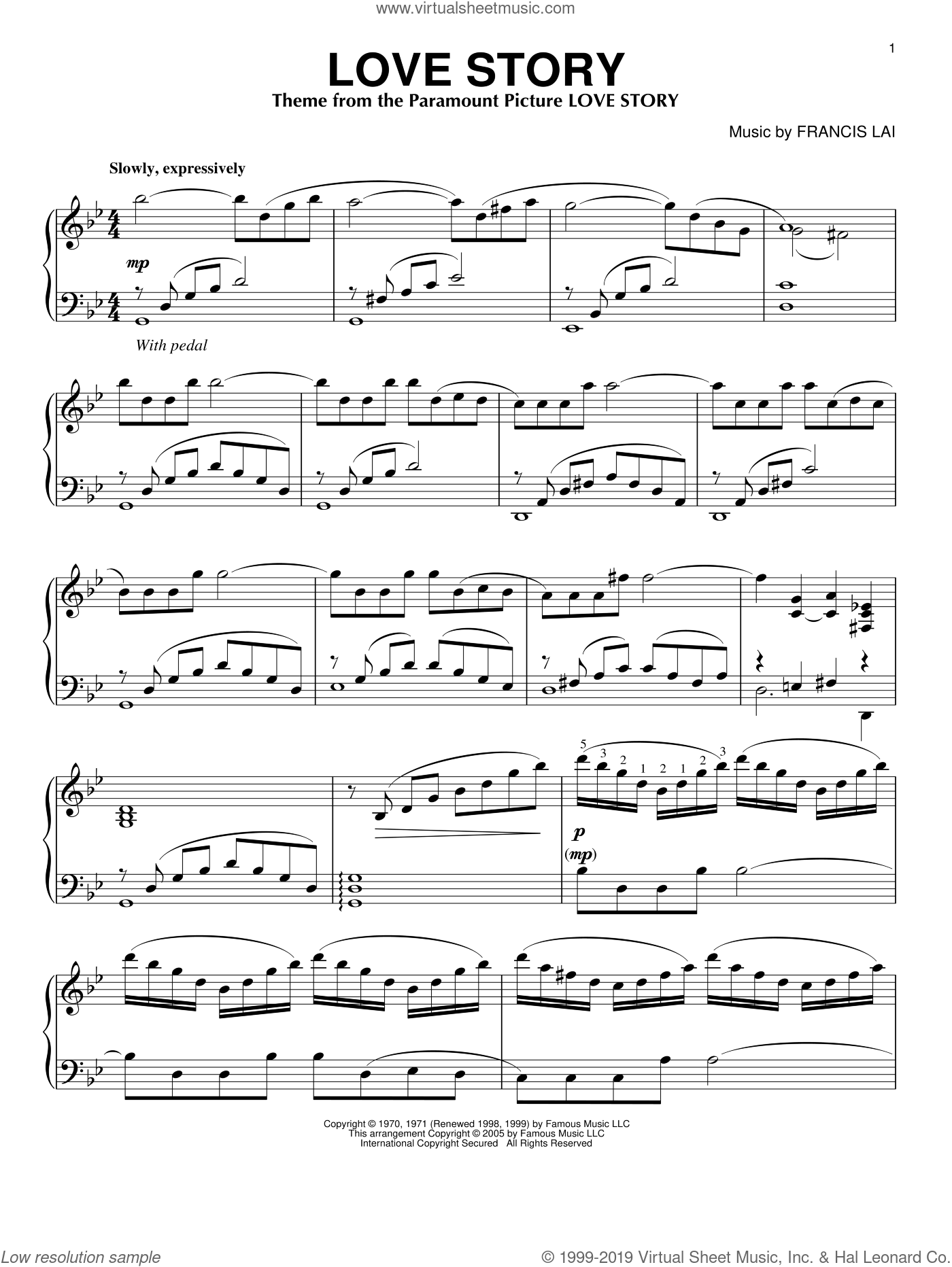 Lai Love Story intermediate Sheet Music For Piano Solo PDF