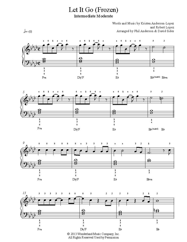 Let It Go By Frozen Piano Sheet Music Intermediate Level