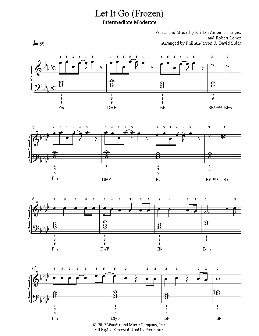 Let It Go By Frozen Piano Sheet Music Intermediate Level