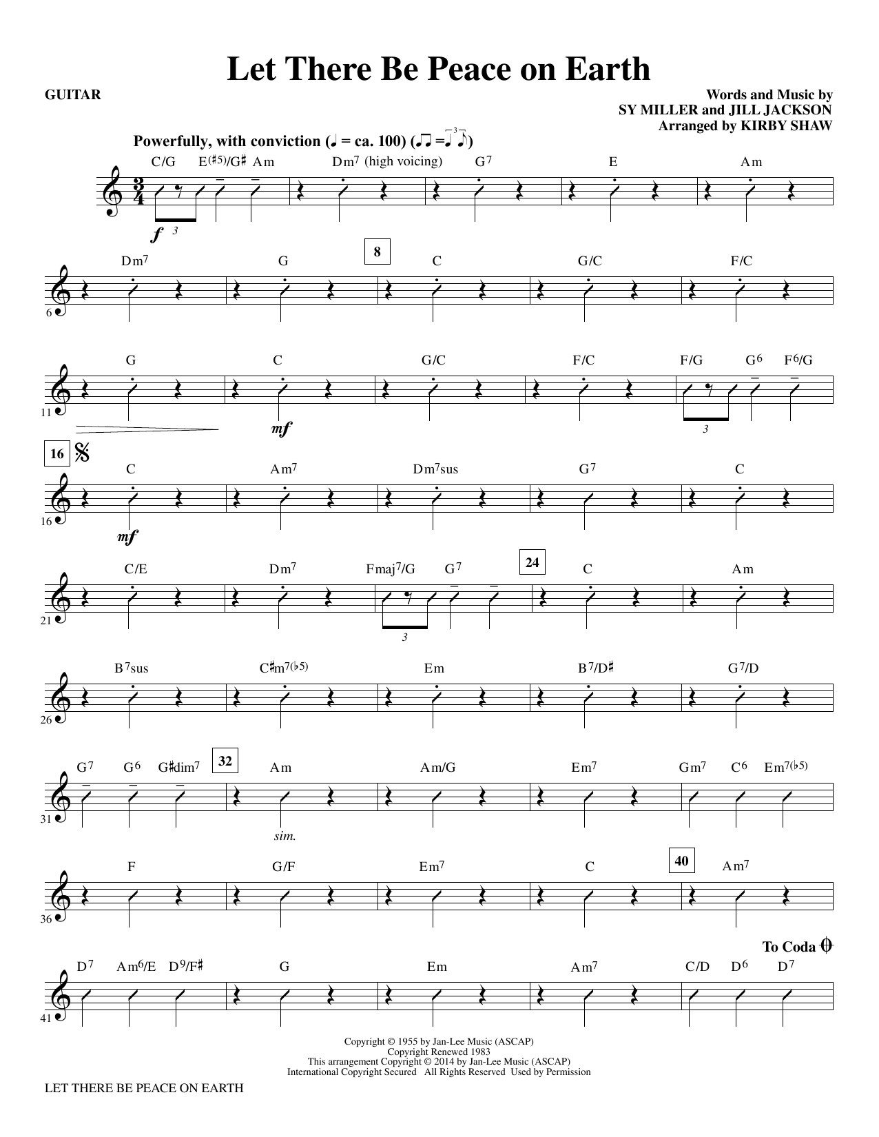 Let There Be Peace On Earth Guitar Sheet Music Kirby Shaw Choral