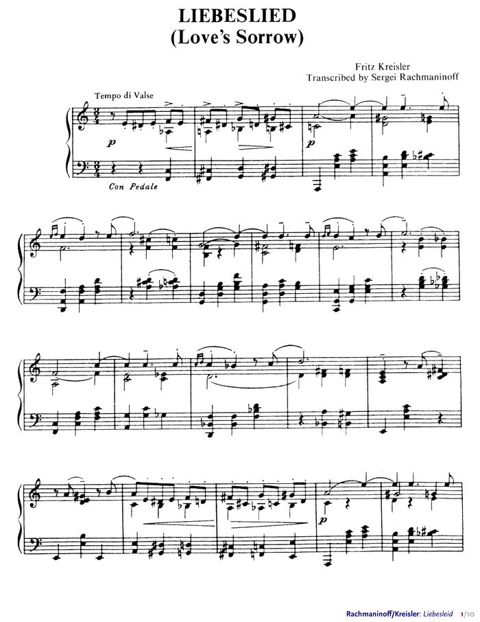 Love s Sorrow Free Sheet Music By Fritz Kreisler Pianoshelf