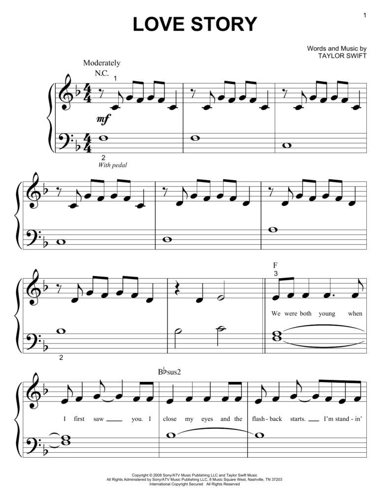 Love Story Sheet Music By Taylor Swift Piano Big Notes 74568 