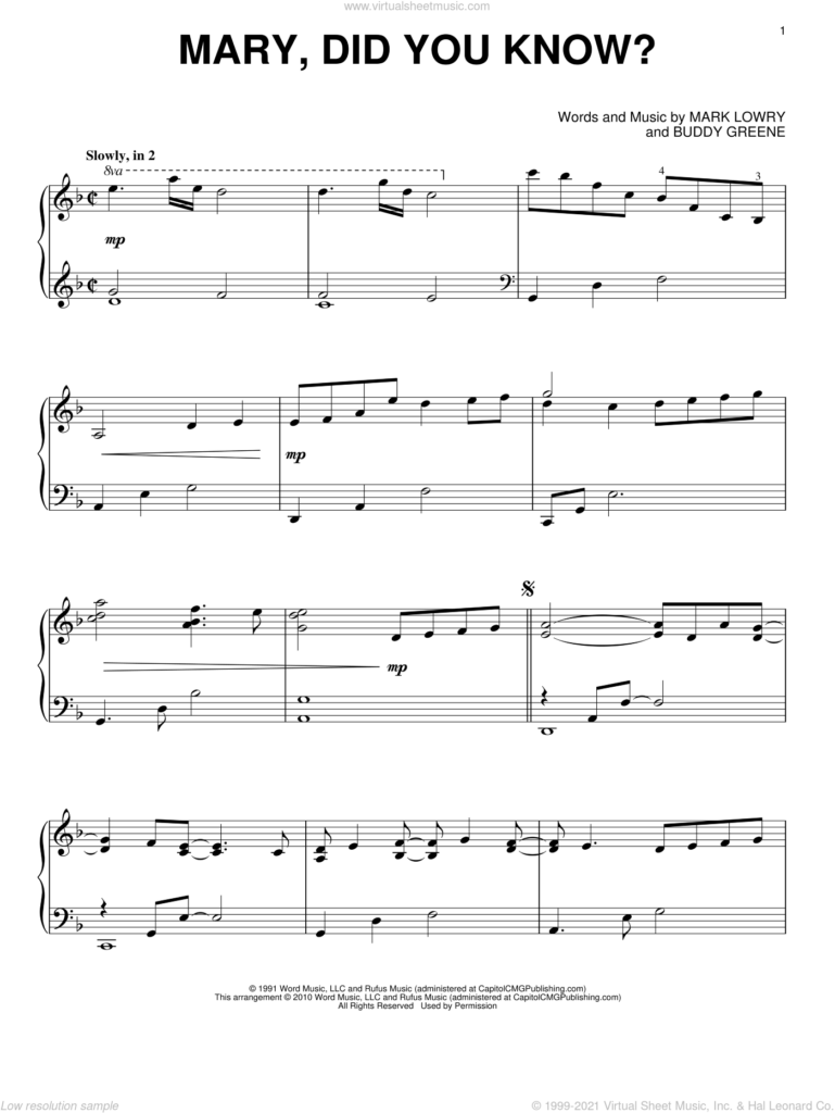 Lowry Mary Did You Know Sheet Music For Piano Solo PDF 