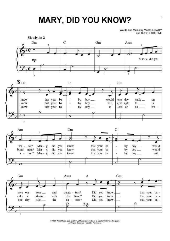 Mary Did You Know Piano Sheet Music OnlinePianist