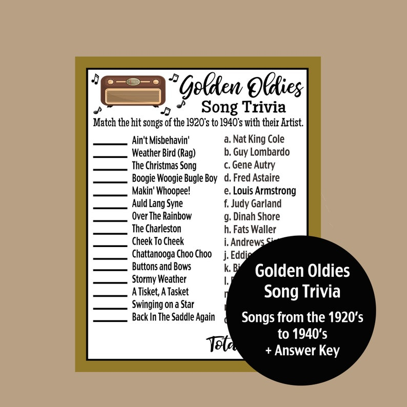 Milestone Birthday Games Golden Oldies Song Trivia Birthday Etsy