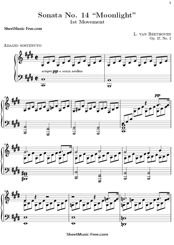 Moonlight Sonata Sheet Music Beethoven SHEETMUSIC FREE COM