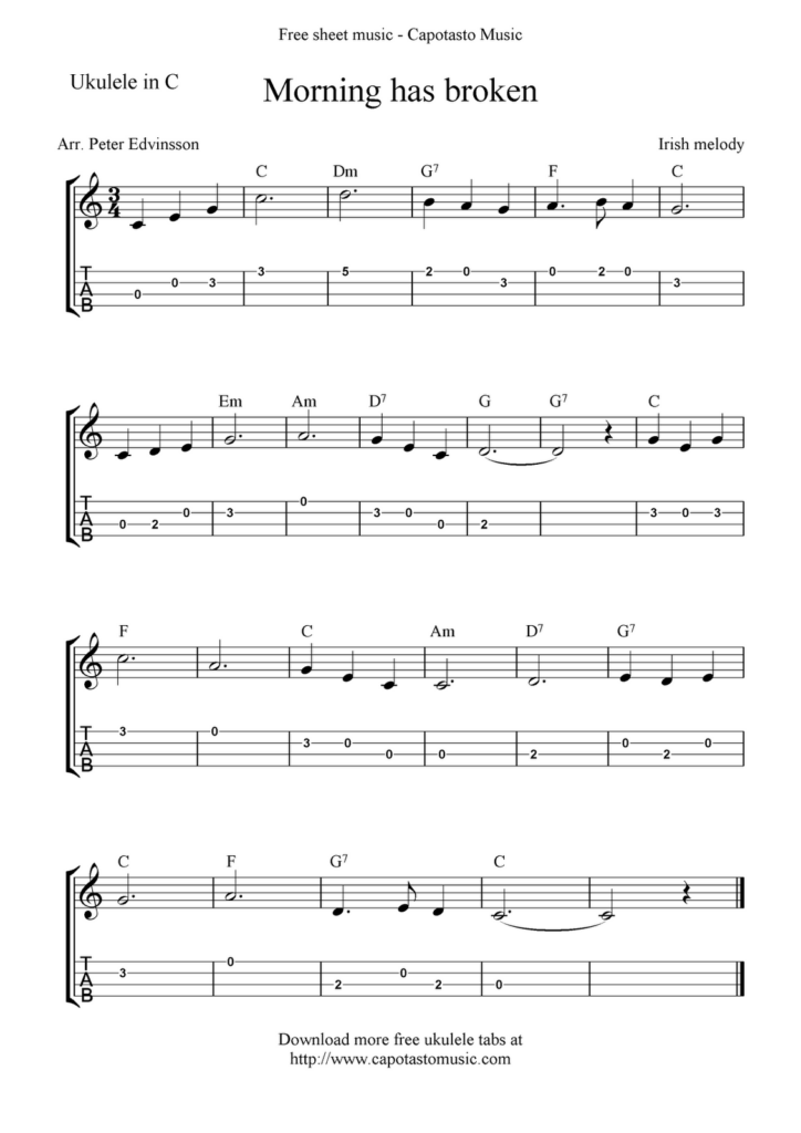 Morning Has Broken Free Ukulele Tab Sheet Music