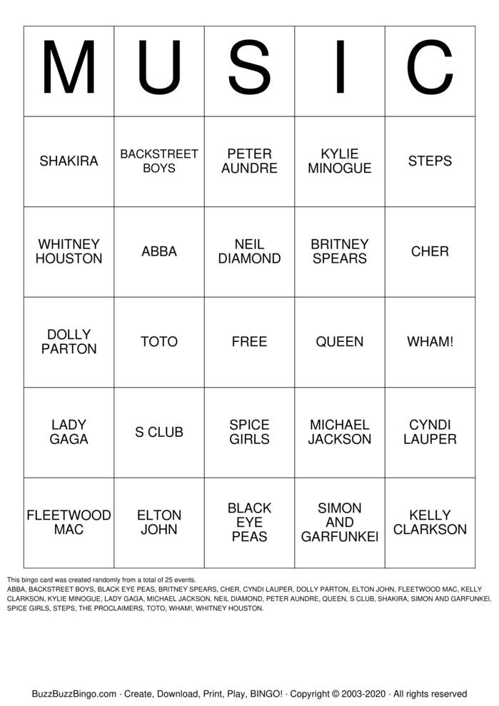 Music Bingo Cards To Download Print And Customize 